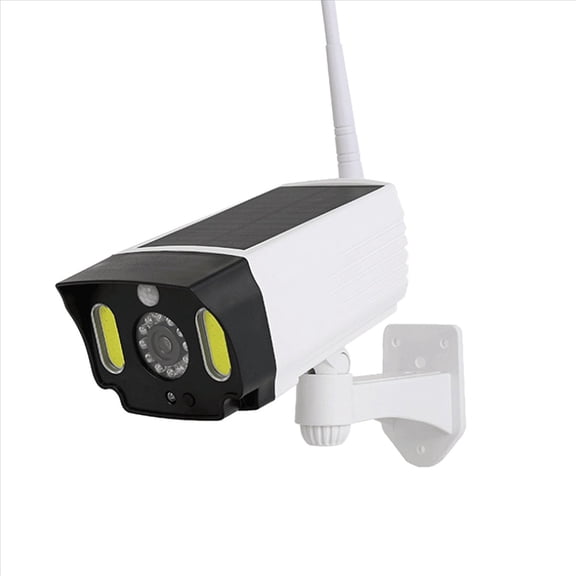 2X Solar Motion Sensor Light,Dummy Camera Waterproof Fake Camera Outdoor Indoor Street Spotlight Lamp,COB,2 x COB solar light,white & black