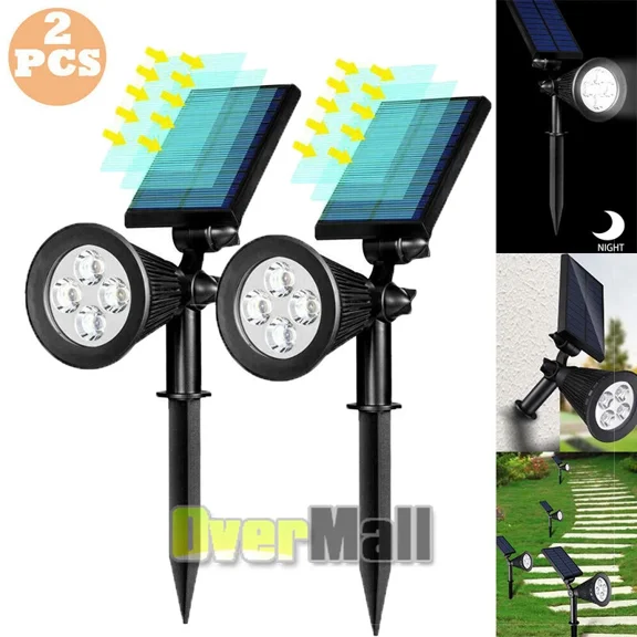 2X Solar Powered Spot Lights Landscape Stake Wall Lights Outdoor Garden Led Lamp