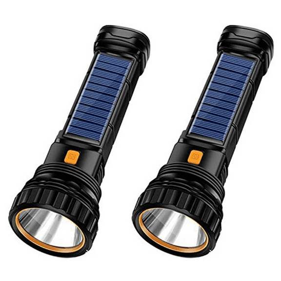 2X Solar/Rechargeable Multi Function LED Flashlight,Waterproof,with Emergency Strobe Light,USB Charging Cable