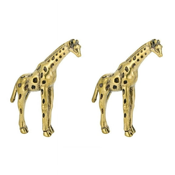 2X Solid Brass Giraffe Statue Desktop Ornament Vintage Animal Figurines Miniatures Decorations Crafts Home Decors,2 x Desktop Ornament