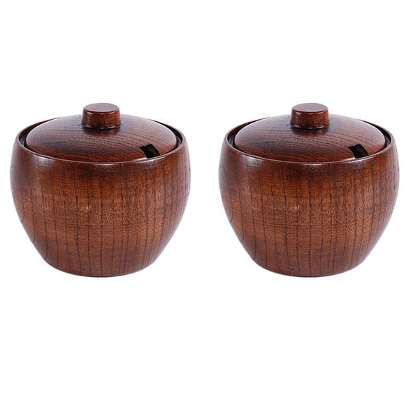 2X Solid Wood Spice Jar Salt Pepper Seasoning Box Japanese Style with and Lid Kitchen Tool