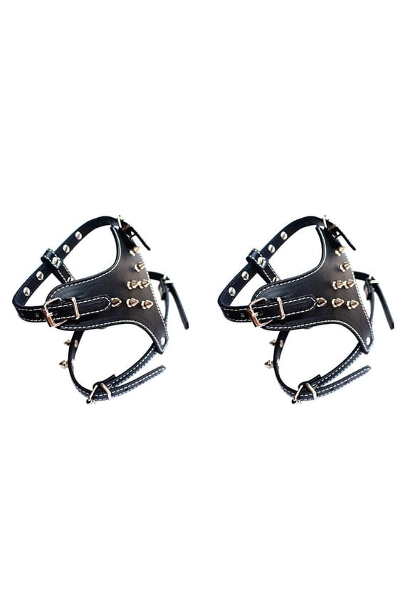 2X Spiked Studded Leather Puppy Dog Harness Vest for Small Breeds Black
