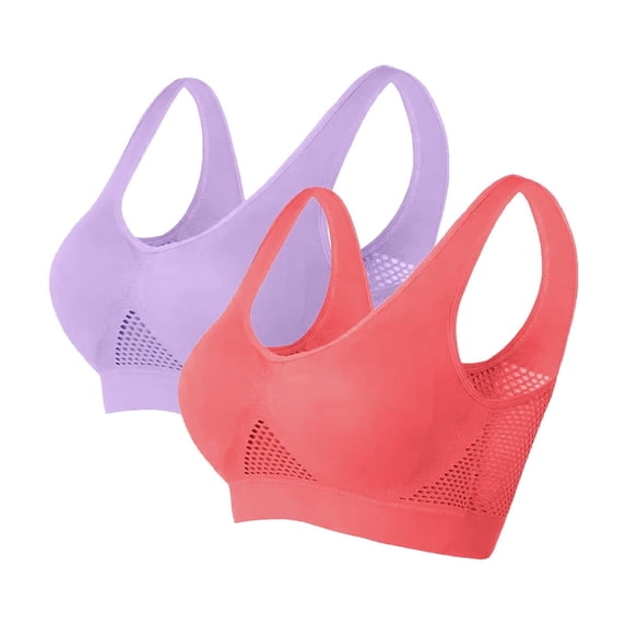 2X Sports Bras for Women 2 Pack Plus Size S-6XL Wireless Push Up Bralettes Stretchy Pullover Breathable Support Athletic Yoga Underwear Bra Clearance