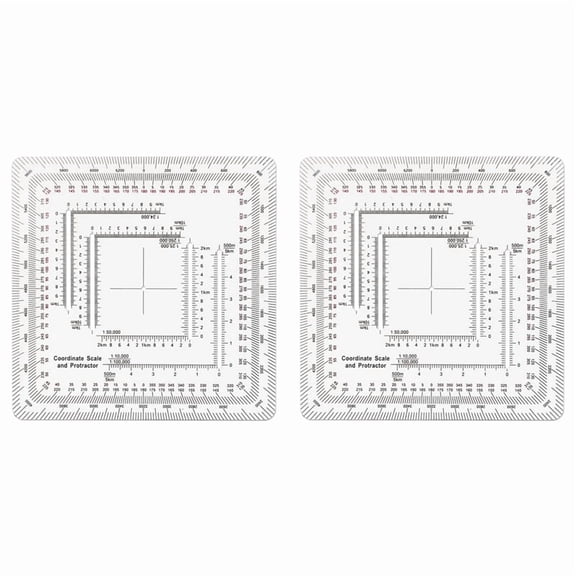 2X Square Coordinate Scale Protractor for Land Navigation, Style UTM/MGRS Coordinate Scale