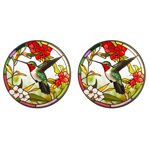 2X Stained Glass Bird Window Hangings Birthday Lover Gift Box with Memorial Hook