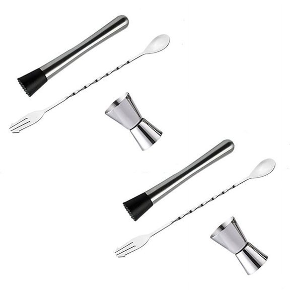 2X Stainless Steel Cocktail Muddler, Mixing Spoon, Jigger Set, Bar Tool Set for Bar Wine Cocktail Drink Shaker