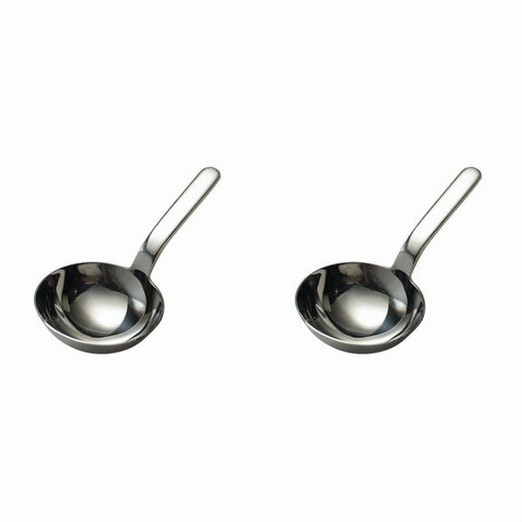 2X Stainless Steel Thickened Deep Soup Ladle Short Handle Big Round Head Spoon Drink Soup Ladle Eat Noodle Spoon,2 x Large Round Spoon,Silver