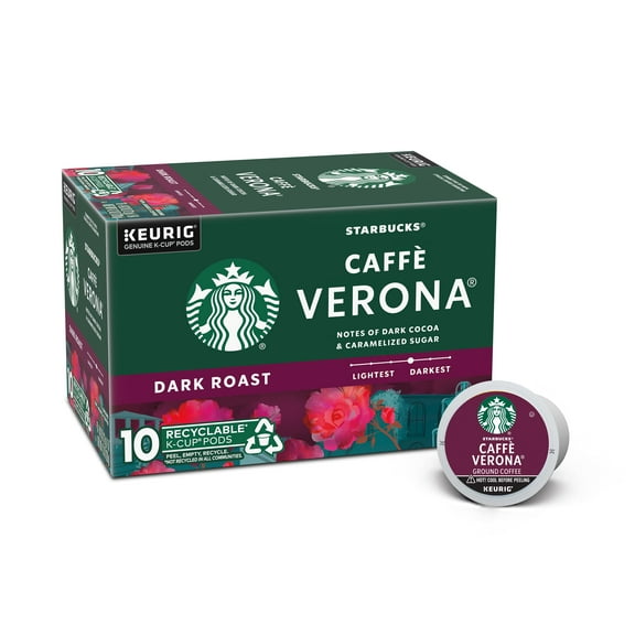 2X - Starbucks K-Cup Coffee Pods, Dark Roast Coffee, Caff Verona, 100% Arabica, 1 Box (10 Pods)