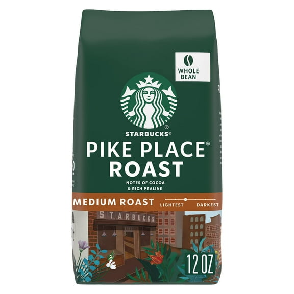 2X - Starbucks Whole Bean Coffee, Medium Roast Coffee, Pike Place Roast, 100% Arabica, 1 Bag (12 Oz)
