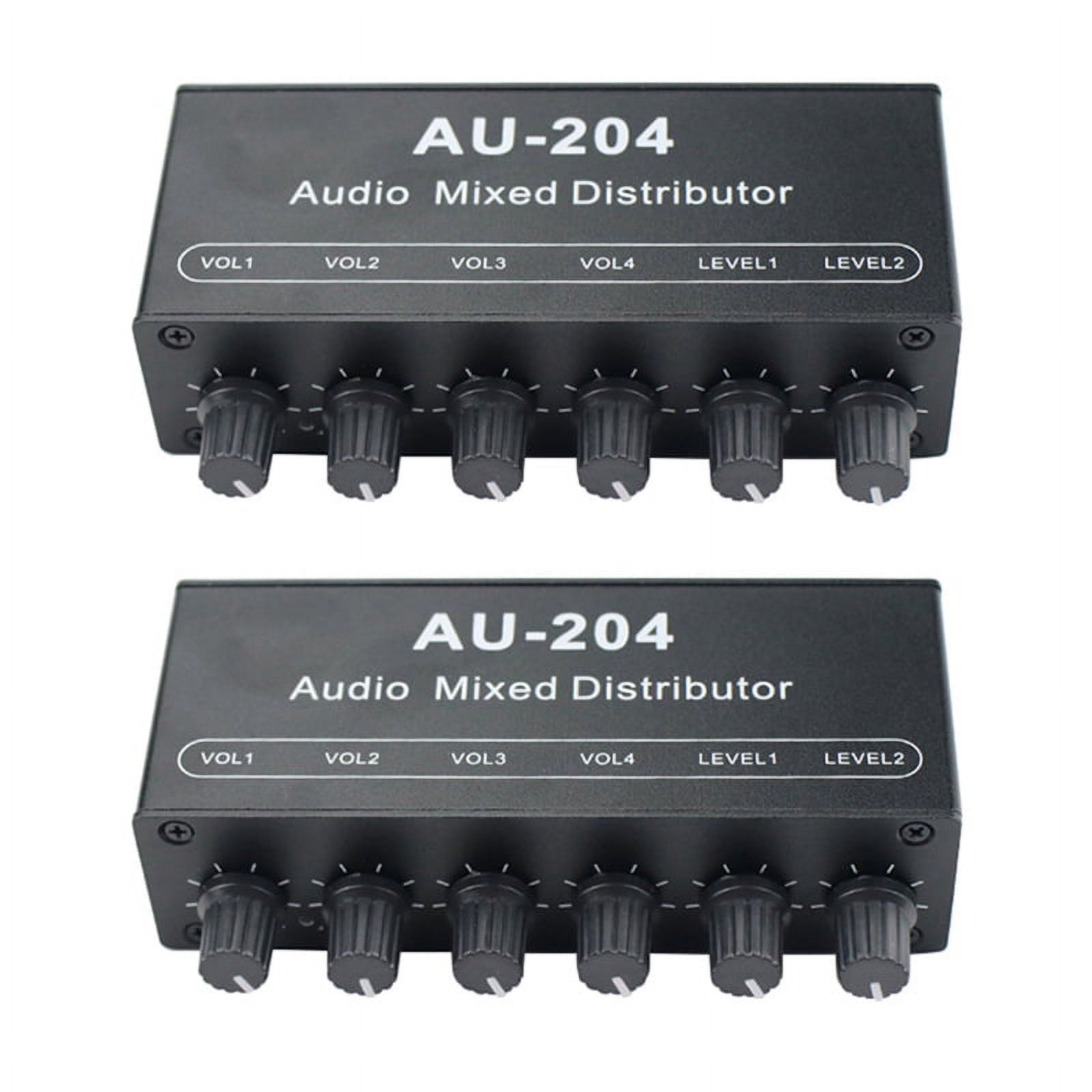 2X Stereo Mixer Audio (2 Input 4 Output) Push Four Headphones or External Power Amplifiers Volume Control,2 x Stereo Mixer,black