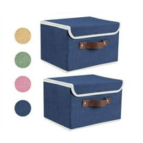 2X Storage Box Foldable Fabric Storage With Handle Lid Large Collapsible Box Basket for Home Organizer 2 Packs Blue Home Textile Storage