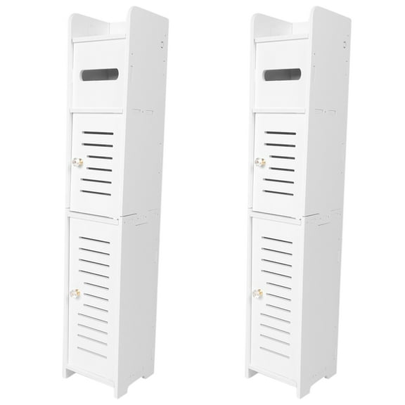 2X Storage Cabinet for Small Spaces, over the Toilet Skinny Bathroom Corner Floor (White)
