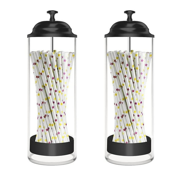 2X Straw Holder for Standard Size Drinking Straws, Plastic Straw Dispenser for Counter with Lid