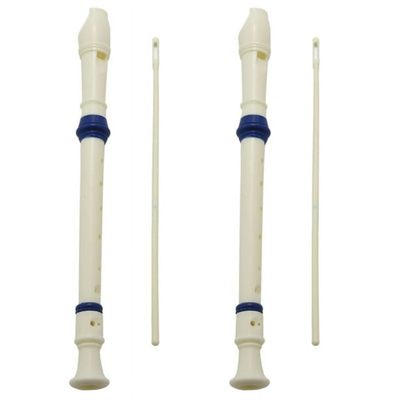 2X Students Plastic 8 Holes Soprano Recorder Flute Beige Blue with Cleaning Stick