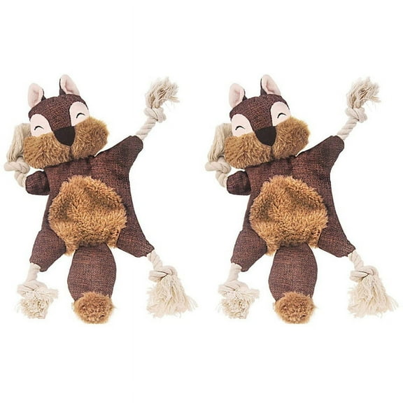 2X Stuffless Dog Toys for , Crinkle Squeaky Dog Chew Toys Squirrel Plush Dog Toy with Rope Knots for Small