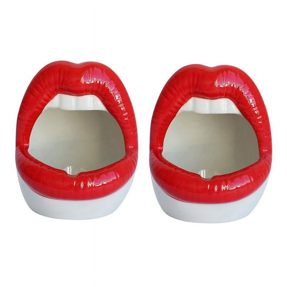 2X Succulent Cactus Pot,Ceramic Small Flower Plants Containers Sexy Big Lips Planter for Home Office, Red
