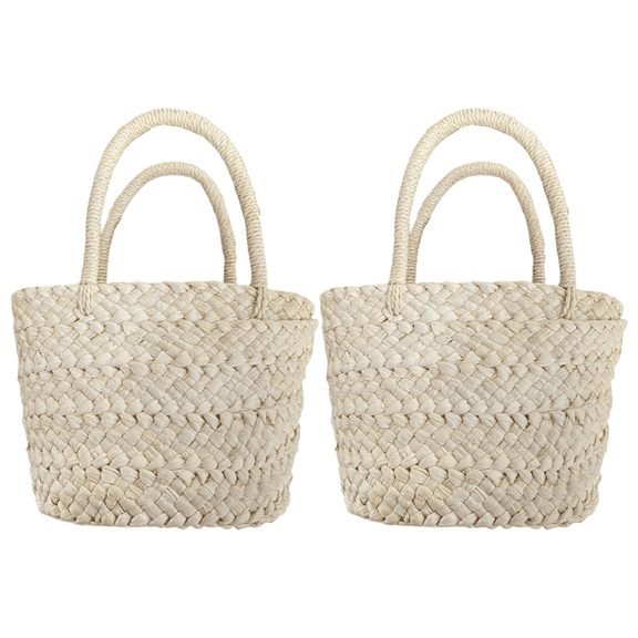 2X Summer Handmade Small Woven Bag Corn Husk Handbag Basket Straw Rattan Bag Parent-Child Children Straw Rattan Purse