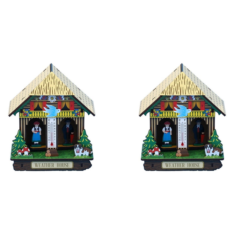 2X Sunny Rainy Box Indoor Accurate Thermometer Home Barometer House Hygrometer Plastic Hanging Weather Woman Clock
