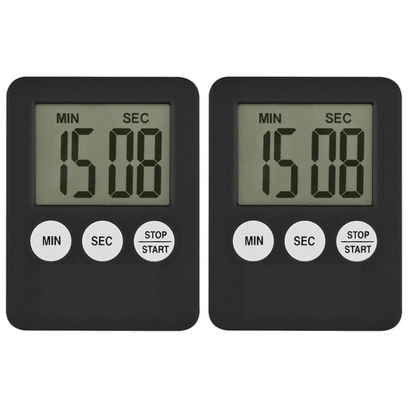 2X Super Thin LCD Digital Screen Kitchen Timer Square Cooking Count Up Countdown Alarm Magnet Clock,2 x Timer,Black