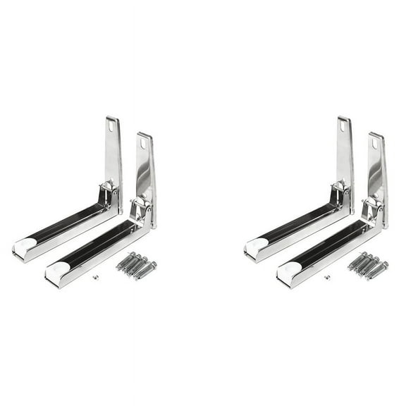 2X Support Frame Steel Foldable Stretch Shelf Rack Microwave Oven Wall Mount Bracket Stainless Silver,2 set folding support for microwave oven(With setting screws),Silver
