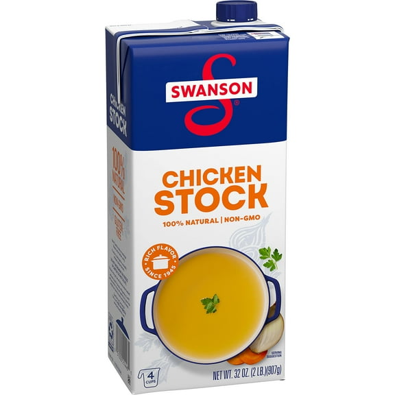 2X - Swanson 100% Natural, Gluten-Free Chicken Stock, 32 Oz Carton