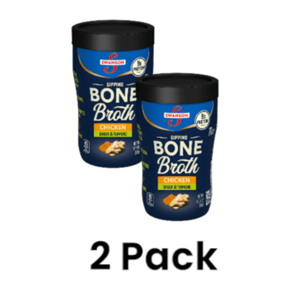 2X-Swanson Sipping Bone Broth Chicken Bone Broth with Ginger & Turmeric - 10.75 oz