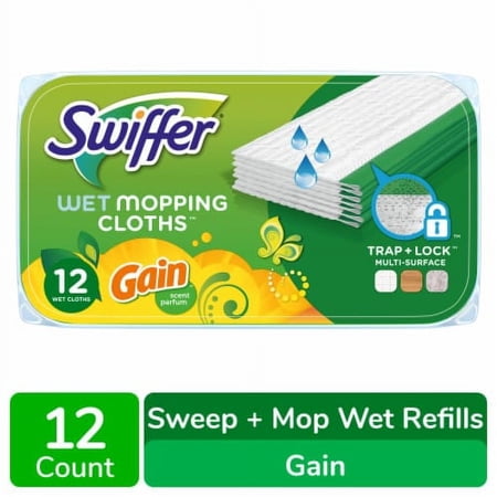 2X-Swiffer Sweeper Wet Mopping Cloths with Gain Scent - 12 ct
