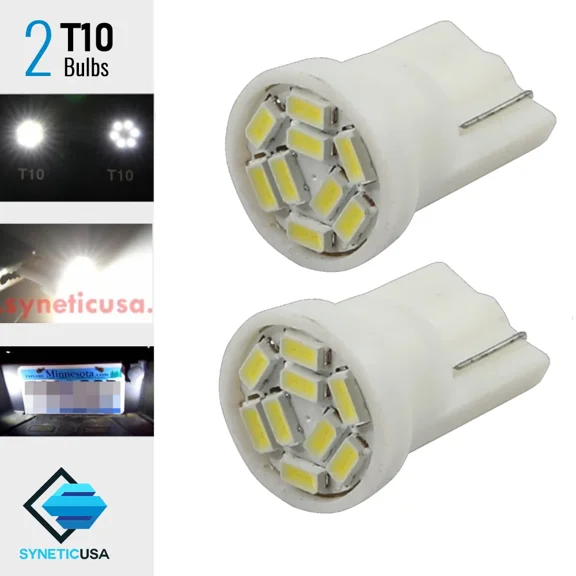 2X T10 W5Wb 2821 917 906 6000K White 9-Led License Plate Interior Light Bulbs