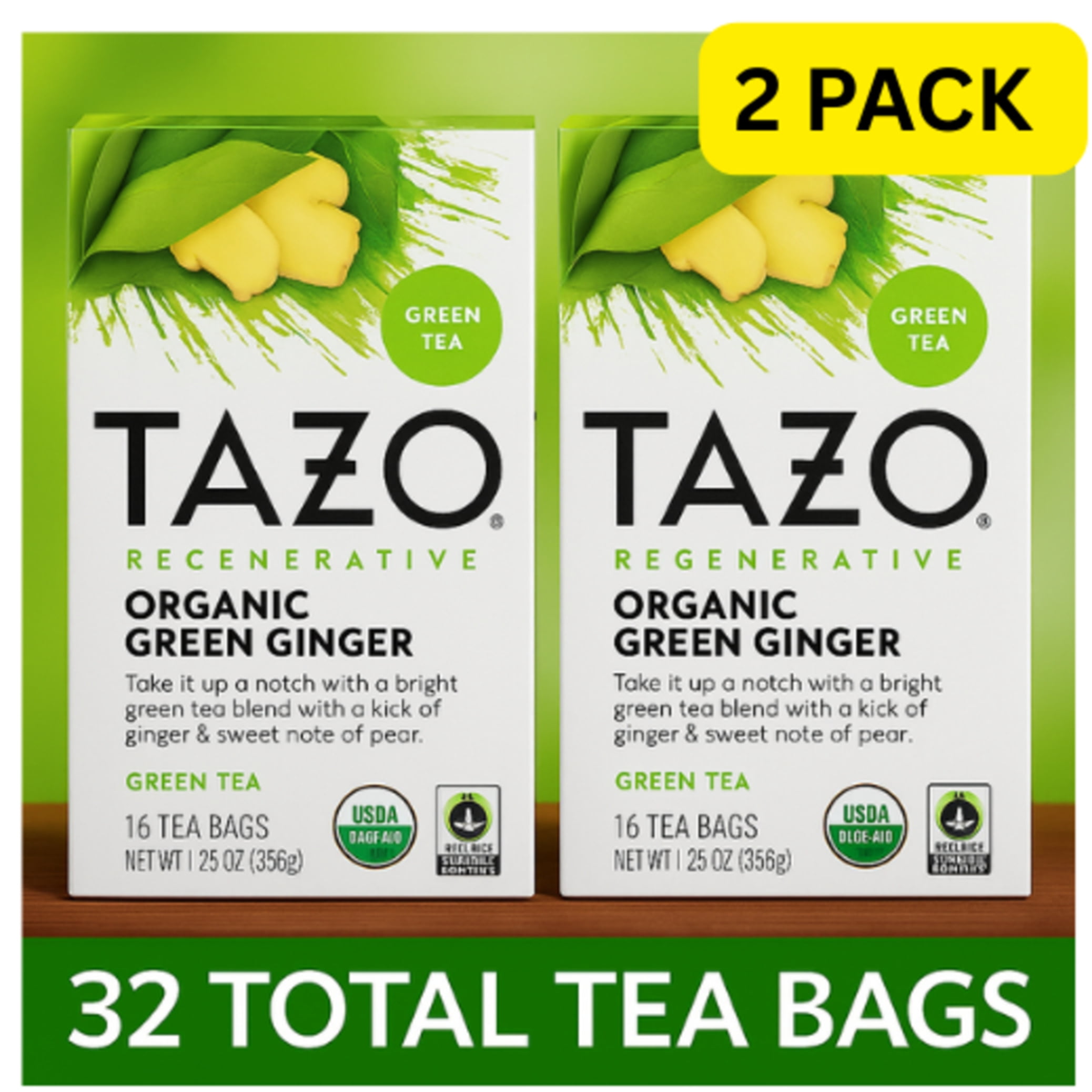 Tazo Ginger Green Tea - Pack Of 3 Boxes (20 Tea Bags Each)