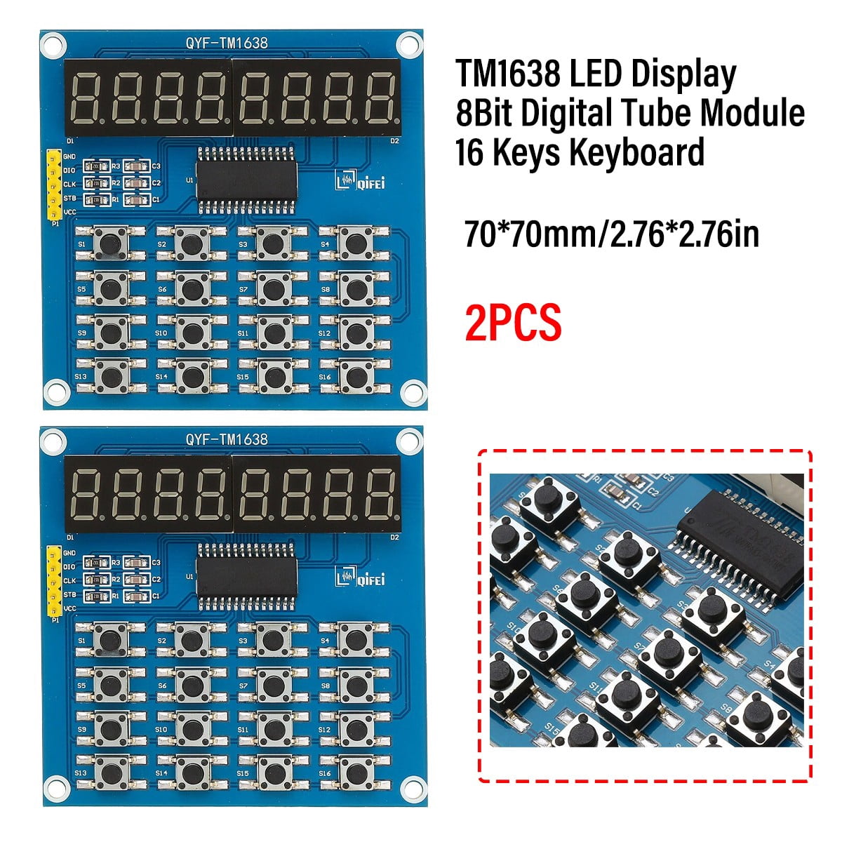 Tm38 Key 2X TM1638 LED Display 8Bit Digital Tube Module 16 Keys Keyboard for ...
