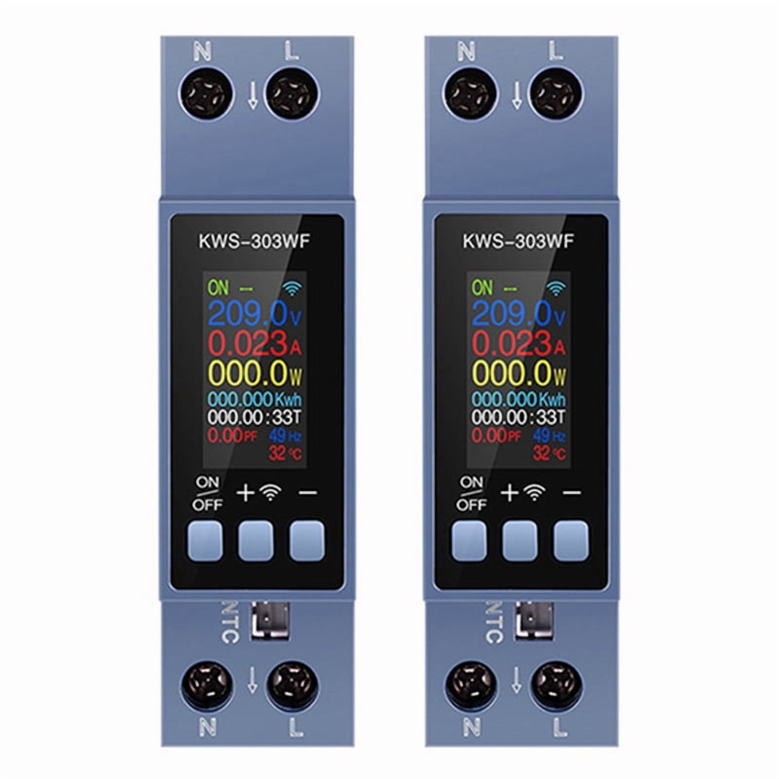 2X TUYA WIFI Energy Meter Din Rail Mount Digital Voltmeter Ammeter Wattmeter AC 100-290V KWh Power Meter Remote Control,2 x Electricity Meter