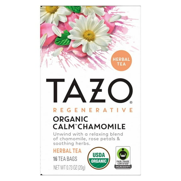 2X - Tazo Regenerative Calm Chamomile Herbal Tea Bags, Caffeine-Free Blend, 16 Tea Bags