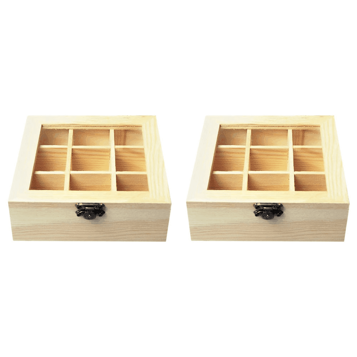 2X Tea Storage Box with 9 Compartments, Transparent Glass Top ...