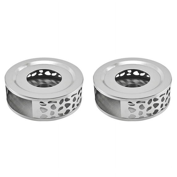2X Tea Warmer Coffee Warmer Stainless Steel with Tealight Holder Tea Base Hollow Carved Design Heater Coffee Warmer,2 x heat protection holding table 2 x candle holder,Silver