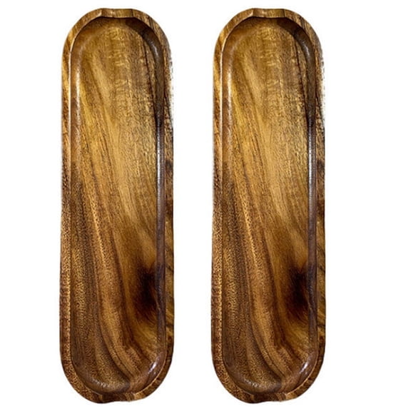 2X Teak Rectangular Wooden Plate Small Leaf Fruit Plate Snack Plate Wooden Tray Sushi Plate Spoon Shelf