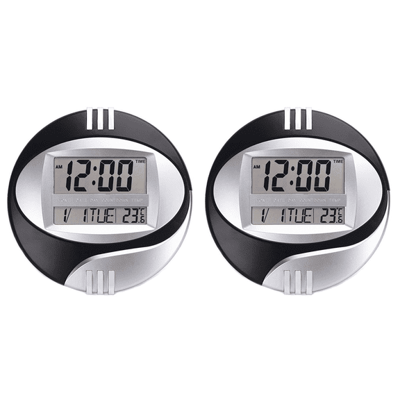 2X Temperature Display Digital Wall Electronic Clock LCD Moderne Calendar LED Bracket Watch Mute Black