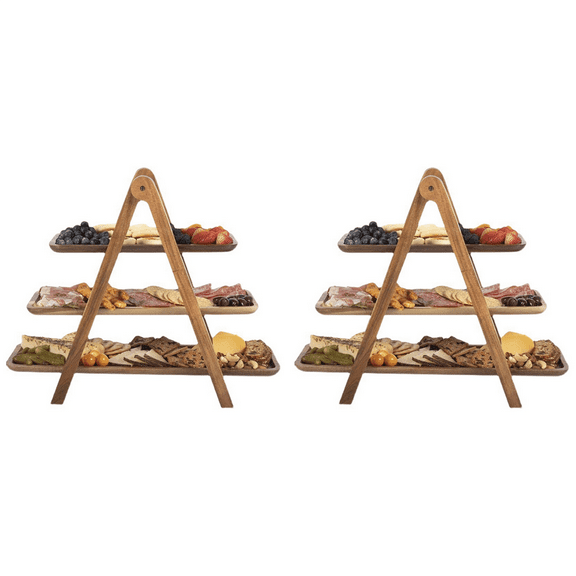 2X Three Tier Wooden Tray Organizer Rack Farmhouse Tiered Cupcake Stand Food Table Decorative Display Set,2x wooden pallet rack