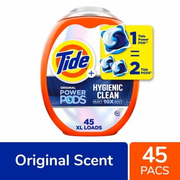2X-Tide Power PODS Hygienic Clean Heavy Duty Original Liquid Laundry Detergent Pacs - 45 ct
