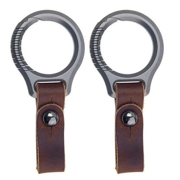 2X Titanium Alloy Keychain Car Keychain Pendant Cowhide Strap Pendant Men's Gift Gift,2 x Keychain,Silver & Brown