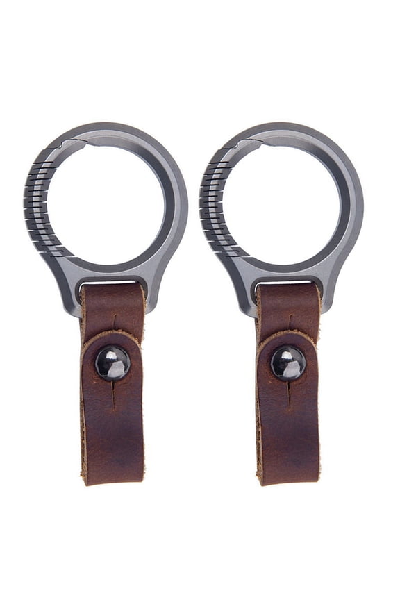 2X Titanium Alloy Keychain Car Keychain Pendant Cowhide Strap Pendant Men's Gift Gift,2 x Keychain,Silver & Brown