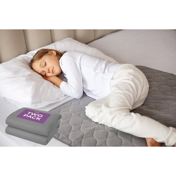 2X Toddler Potty Training Bed Pads - Soft Waterproof Bedwetting Pee Protector Mat for Kids - Multi-Layer Non-Slip Washable Incontinence Mattress Sheet Absorbs Up to 2000ml - 33" x 27", Grey