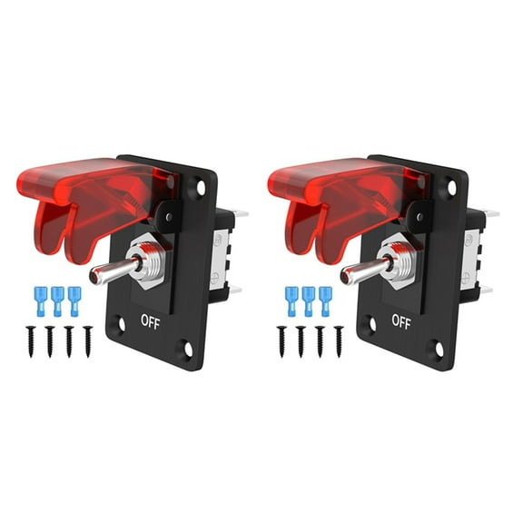 2X Toggle Switch 12V DC 20A Lighted Toggle Switch 3 Pin on/Off SPST LED Illuminated with Mounting Panel,2x toggle switch 8x Screws 6x terminal,Black & Red