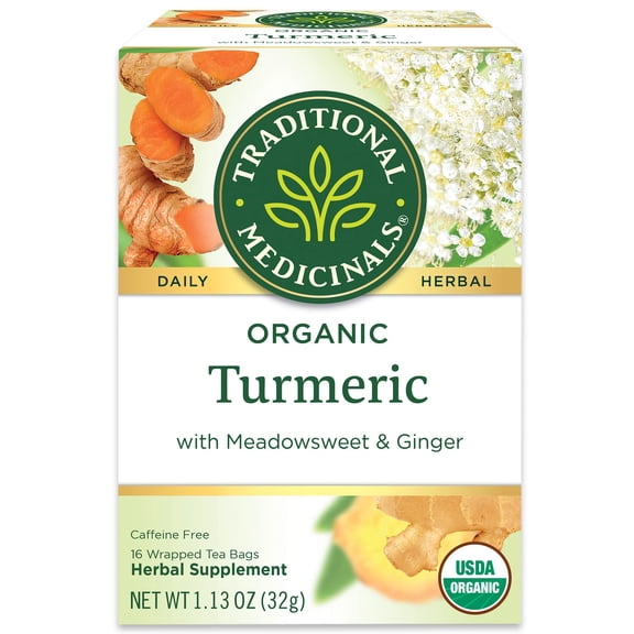 Pack of 2 - Traditional Medicinals Tea, Organic Turmeric W/Meadowsweet & Ginger, Supports A Healthy Response To Inflammation, 16 Tea Bags Packaging May Vary