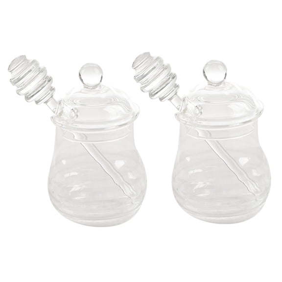 2X Transparent Glass Honey Jar with Lid Honey Jar with Dipper, Clear, 9 Ounces,2 * honey pot With lid 2 * Stir bar,Transparent