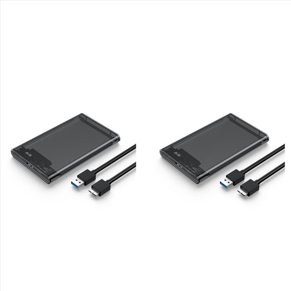 2X Transparent Gray HDD Case for Hard Box 2.5 Inch Enclosure to USB 3.0 Type-C 3.1 External Drive