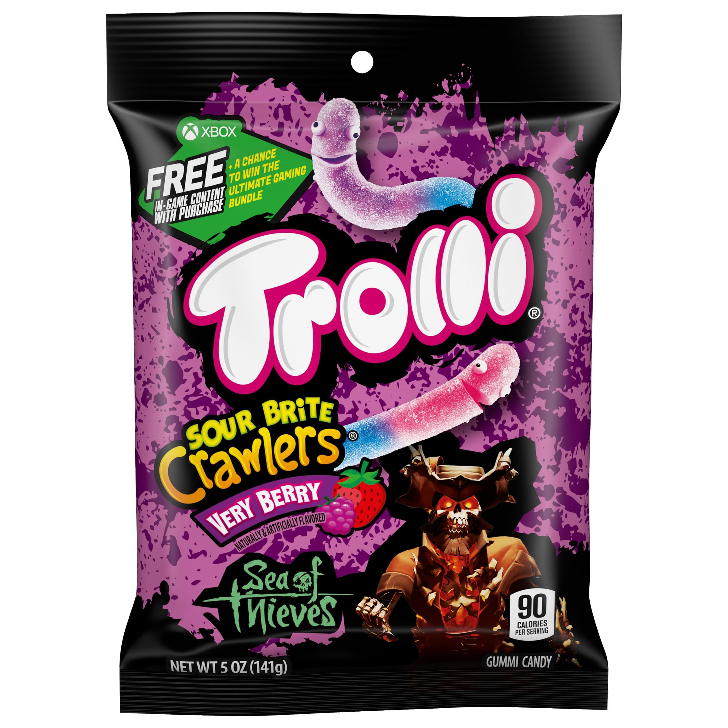 2X - Trolli Sour Brite Crawlers, Candy, Very Berry, Sweet And Sour Gummy Worms, Back To School Sweet Treat, 5 Oz