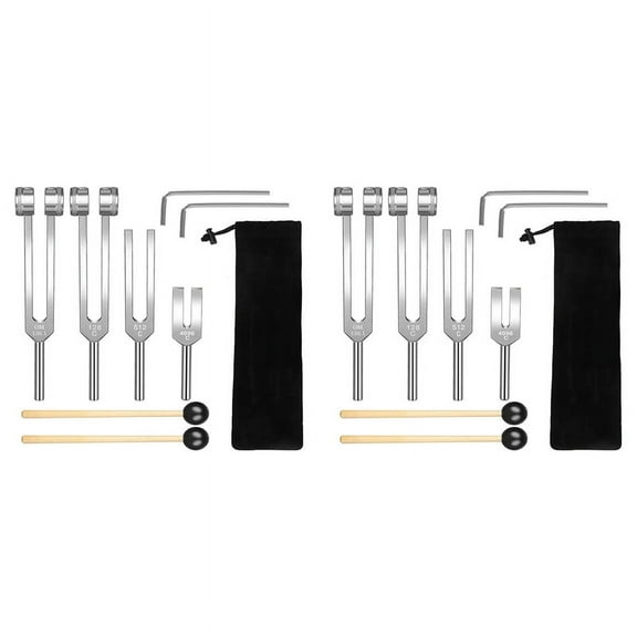 2X Tuning Fork Set (128Hz, 136.1Hz, 512Hz,4096Hz) of Forks with Reflex Hammer for Healing Chakra Musical