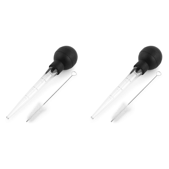 2X Turkey Baster Silicone Suction Bulb with Cleaning Brush for Flavor Meat Poultry Beef Baking Injecting Marinade,2 x dropper 2 x Brush,As Shown