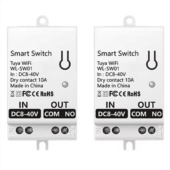2X Tuya Smart WiFi Dry Contact Switch Module 10A Home Universal DIY Breaker Relay Work with Smart Life DC 8-40V,2 x Tuya Smart WiFi Dry Contact Switch Module,White