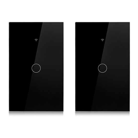 2X Tuya US Plug WiFi Smart 1 Gang No Neutral Wire Touch Sensor LED Light Switches Smart Home   Black